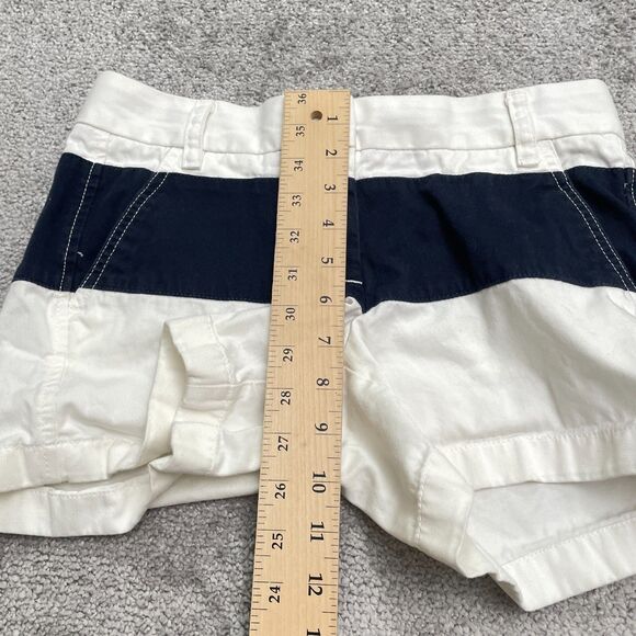 J.Crew Chino Shorts Womens 00 Blue White Striped Mid Rise Cotton Casual Outdoor - Picture 6 of 11